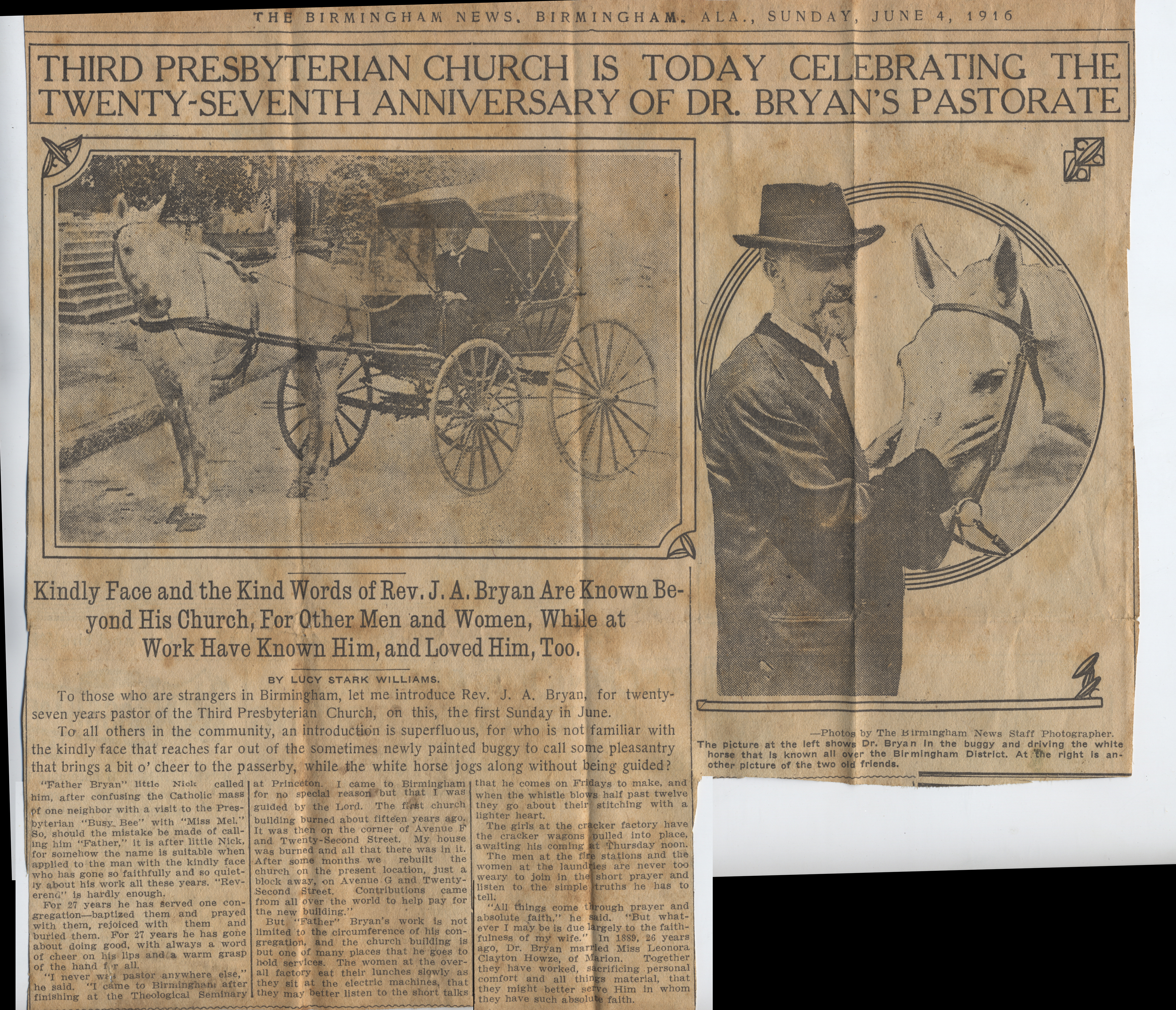 Third Presbyterian Church Is Today Celebrating the Twenty-Seventh Anniversary of Dr. Bryan's Pastorate